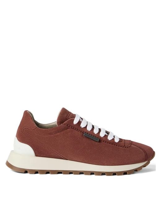 Brunello Cucinelli Brown Lace-Up Suede Sneakers