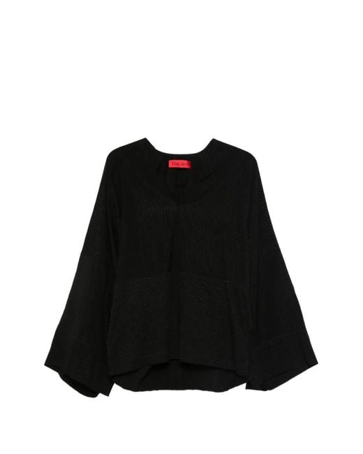 Thelatest Black Wide Sleeve V-Neck Blouse