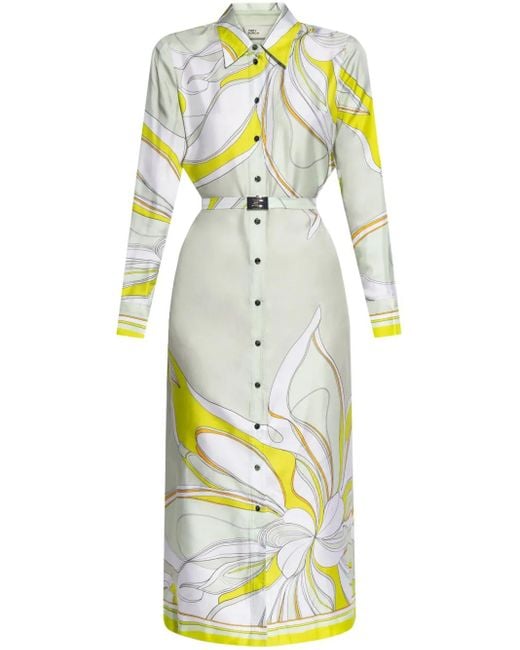 Tory Burch Green Printed Silk Twill Shirt Dress