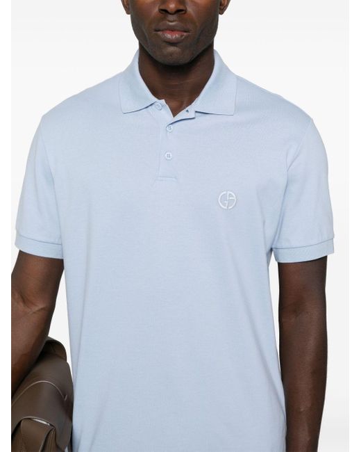 Logo-embroidered polo shirt Giorgio Armani pour homme en coloris Blue