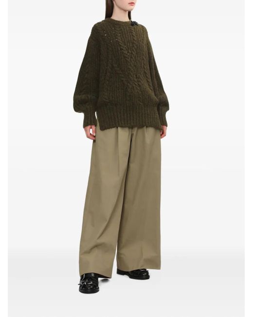 Simone Rocha Green Embellished Cable-Knit Sweater