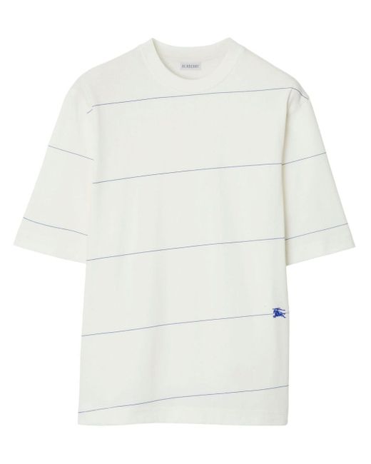 Burberry White Logo-embroidered Cotton T-shirt for men