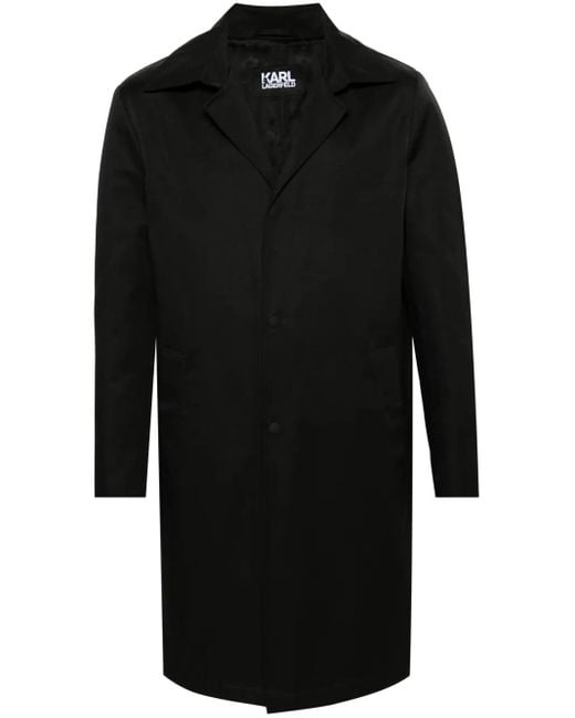Karl Lagerfeld Black Press-Stud Single-Breasted Coat for men