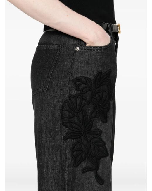 Jeans Con Ricamo A Fiori di ERMANNO FIRENZE in Black