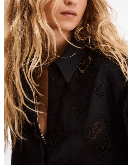 Ba&sh Black Muriel Lace-Panel Shirt