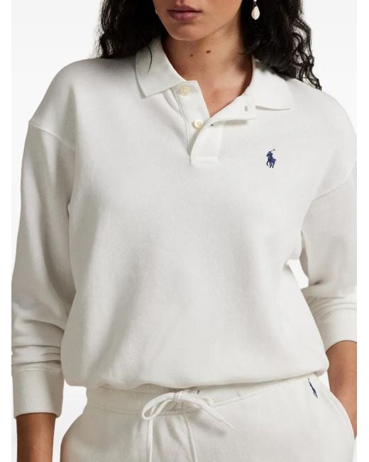 Polo Ralph Lauren White Long-Sleeves Logo-Detail Polo Shirt