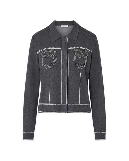 Liu Jo Gray Knit Jacket With Beads