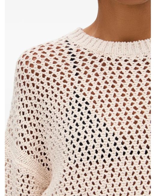Another Tomorrow White Open-Knit Crew-Neck Sweater