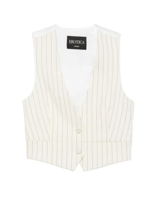 Dondup White Pinstripe-Pattern Cropped Waistcoat