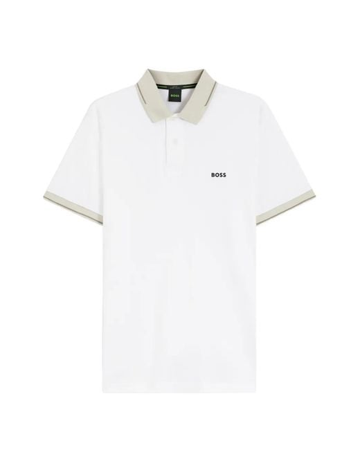 Boss White Logo-Print Polo Shirt for men