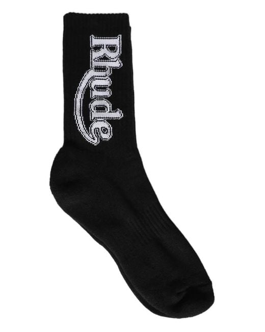 Rhude Black Logo-Print Socks for men