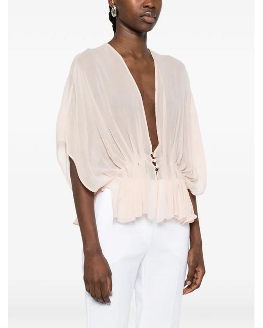 Max Mara Natural Buttoned Ruffled Top