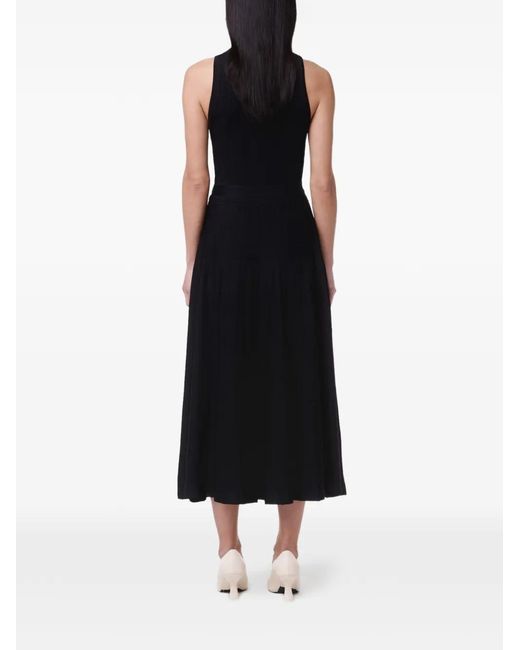 Another Tomorrow Black Pleated Mock-Neck Midi Dress