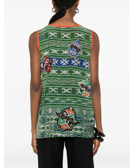 The Artistylist Green Elephant-Print Tank Top