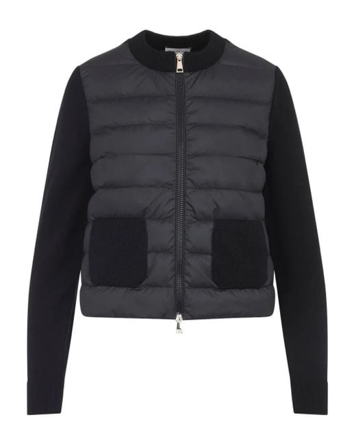 Moncler Black Wool-Panel Quilted Jacket