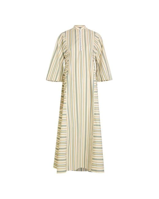 Thierry Colson White Rachel Striped Band-Collar Maxi Dress