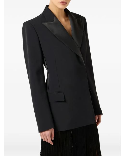 Elisabetta Franchi Black Satin-Lapels Double-Breasted Blazer