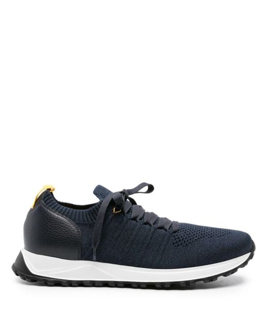 Doucal's Blue Lace-up Knitted Sneakers for men