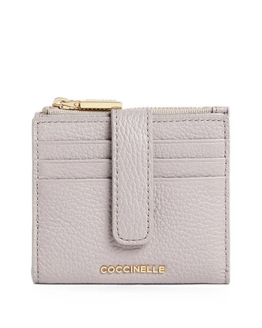 Coccinelle Gray Medium Logo-Plaque Grained-Leather Wallet
