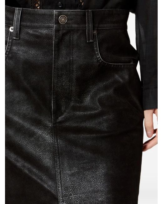 Isabel Marant Black Bisane Weathered-Effect Front-Slit Midi Skirt