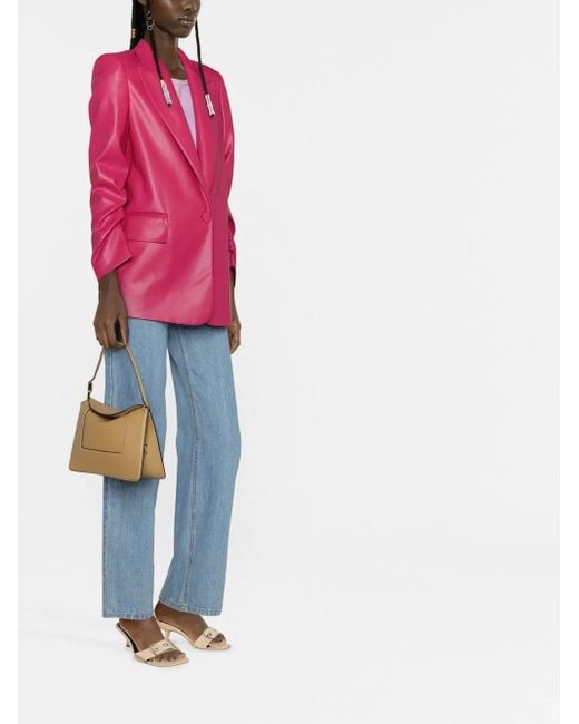 Blanca Vita Pink Faux-Leather Single-Breasted Blazer