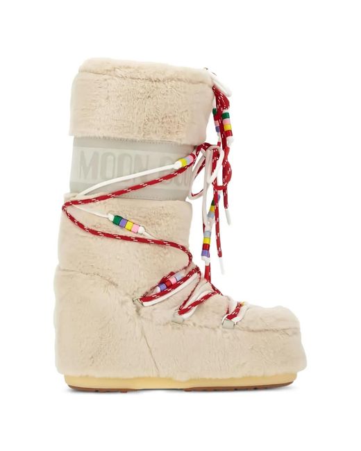 Moon Boot Natural Bottines En Fourrure Artificielle À Détail De Perles