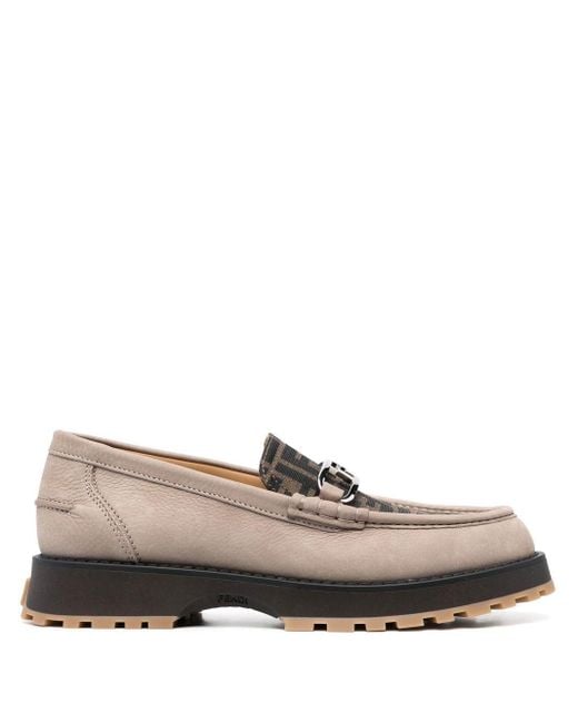 Fendi Brown Logo-print Leather Loafers for men
