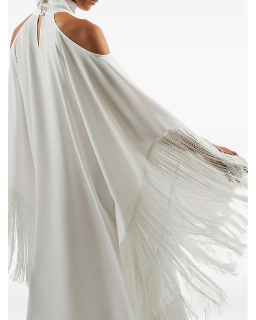 ‎Taller Marmo White Divina Fringe-Trimmed Kaftan Dress