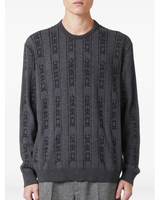 Iceberg Gray Ribbed Monogram Sweater for men