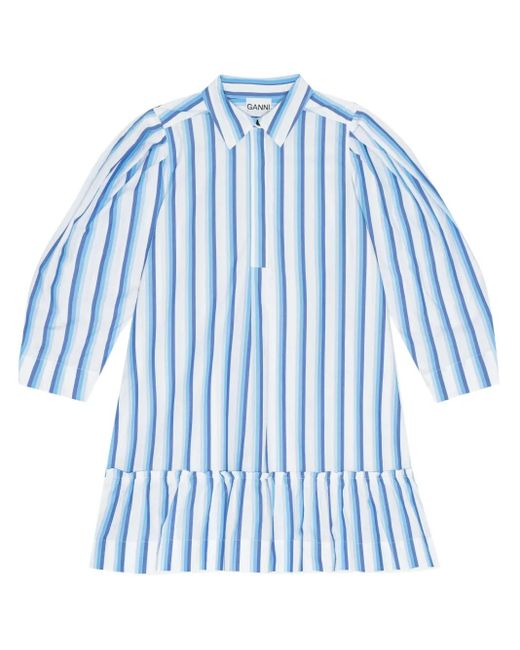 Ganni Blue Striped Organic Cotton Shirtdress