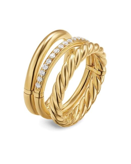 David Yurman Metallic 18Kt Dy Mercer Three Row Gelbgoldring Mit Diamanten