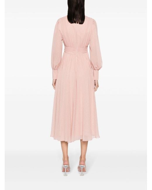 Nissa Pink Polka-dot Flared Midi Dress