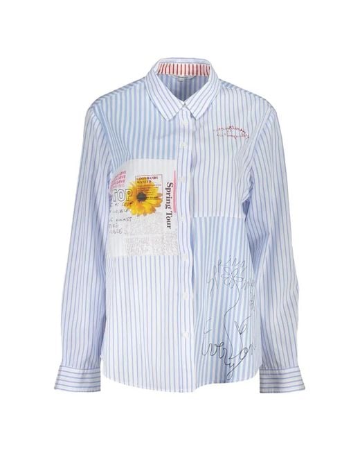 Desigual Gestreept Overhemd Met Patchwork in het Blue