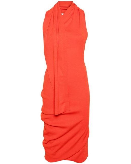 Fendi Red Halterneck Asymmetric Midi Dress