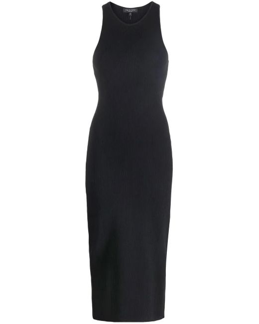 Rag & Bone Black Ribbed-Knit Sleeveless Midi Dress