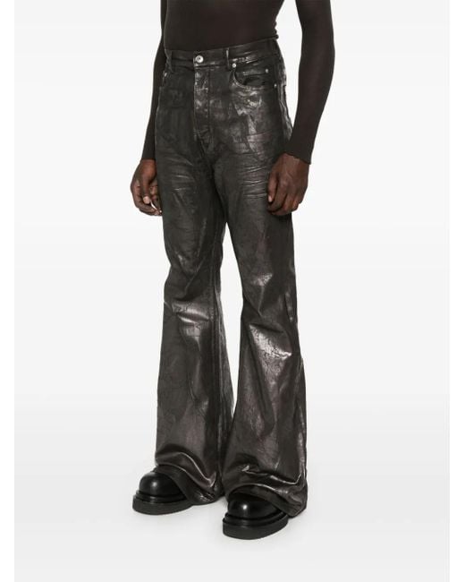 Rick Owens Gray Crackled-Effect Flared Jeans for men