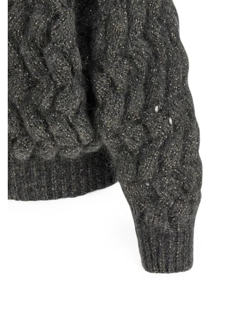 Brunello Cucinelli Gray Dazzling Waves Sequin-Embellished Cardigan