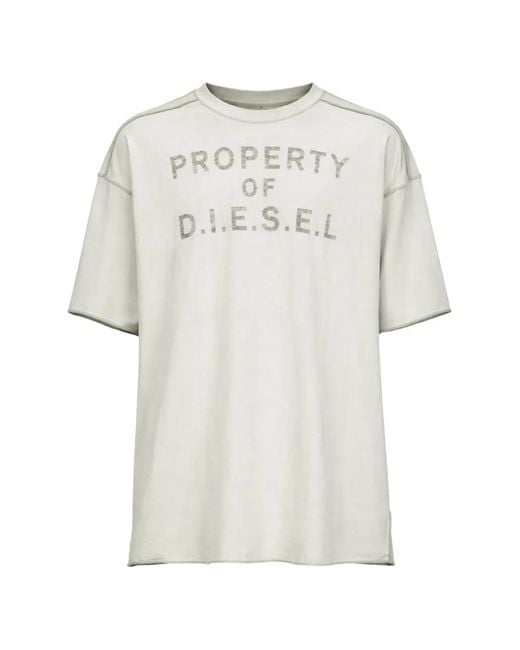 DIESEL White Relaxed Cotton T-Shirt With Front And Back Print for men