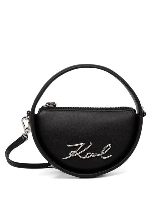Karl Lagerfeld Black Logo-Plaque Circular Crossbody Bag