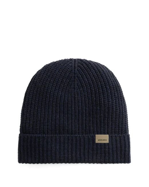Woolrich Blue Ribbed Beanie for men