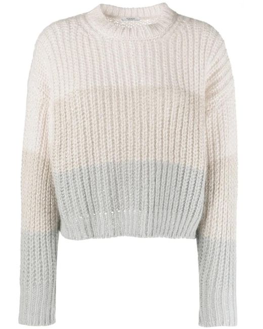 Peserico White Colourblock Crewneck Jumper