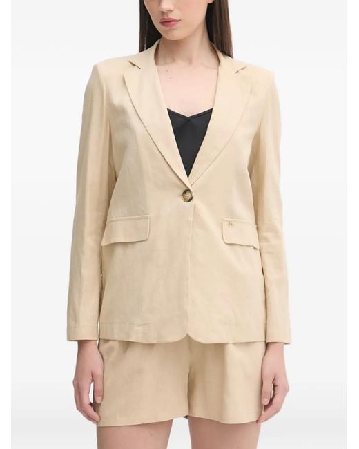 GAUDI Natural Single-Breasted Notched-Lapels Blazer