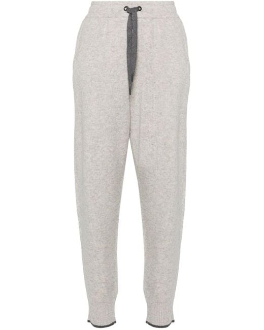 Brunello Cucinelli Gray Mid-Rise Cashmere Track Trousers