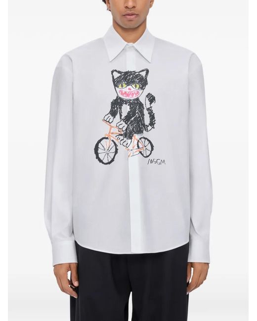 MSGM White Chemise À Imprimé Chats for men
