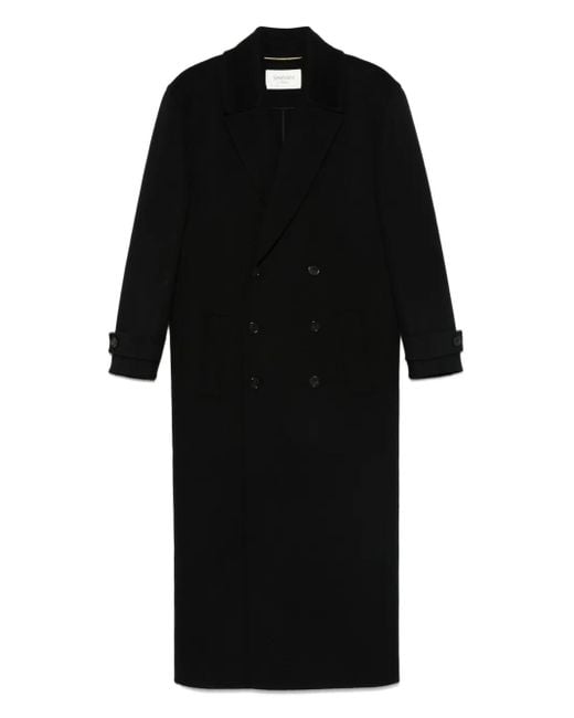 Saint Laurent Black Double-Breasted Wool Coat