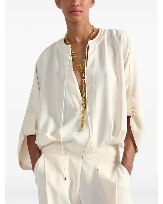 Barbara Bui Natural Drawstring-Neck Batwing Jumpsuit