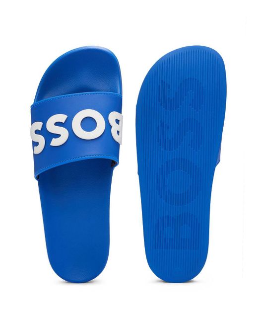 Boss Slippers Met Logo-reliëf in het Blue voor heren