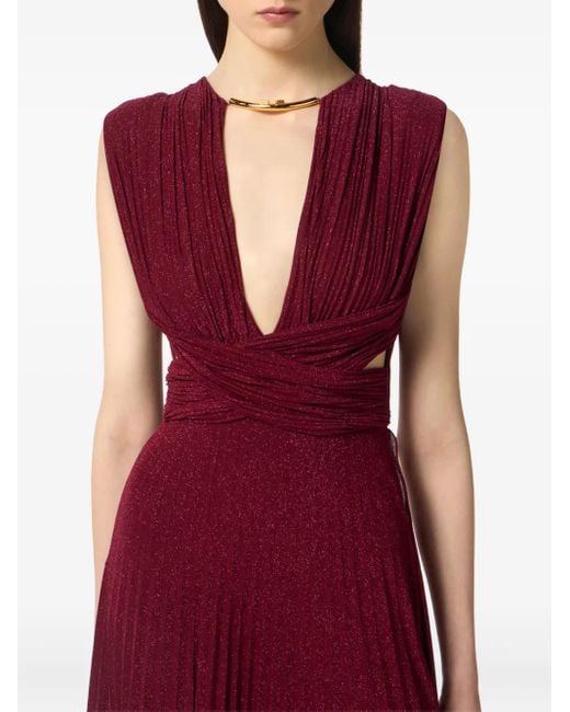 Elisabetta Franchi Purple Burgundy Evening Dress With Deep V-Neckbodice