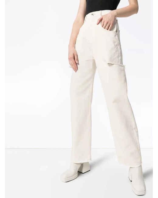 Maison Margiela White Straight Jeans With A Worn Effect