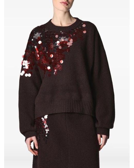 Roberto Collina Brown Sequin-Embellished Sweater
